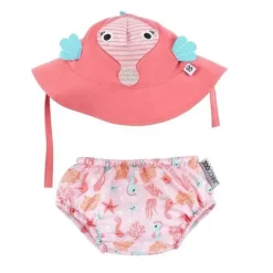 Zoocchini Conjunto de fraldas de banho e chapéu de sol , Sally The Seahorse New