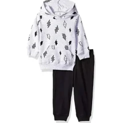 Little Me Conjunto de moletom Bolts, preto e branco Clearance