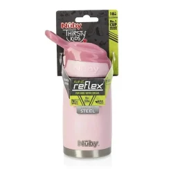 Nuby Copo Flip-It Reflex - Thristy Kids 10 onças de aço inoxidável, rosa New