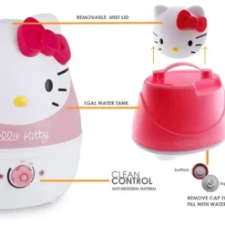 Crane - Umidificadores ultrassônicos adoráveis, umidificador de ar de névoa fria de 1 galão, Hello Kitty Sale