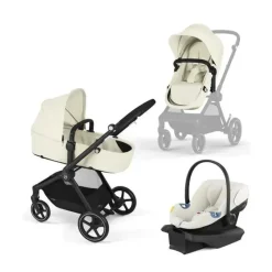 Cybex - Carrinho Eos Seashell Bege Moldura Preta &amp; Aton G Fashion