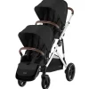 Cybex - Gazelle S 2 Double Stroller Bundle, Moon Black/Silver Frame New