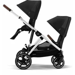Cybex - Gazelle S 2 Double Stroller Bundle, Moon Black/Silver Frame New