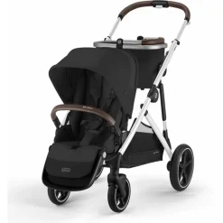 Cybex - Gazelle S 2 Double Stroller Bundle, Moon Black/Silver Frame New