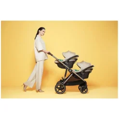 Cybex - Gazelle S 2 Double Stroller Bundle, Moon Black/Silver Frame New
