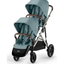 Cybex - Pacote de carrinho duplo Gazelle S 2, estrutura azul celeste/prata Sale
