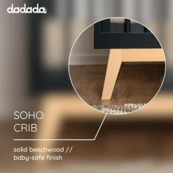 Dadada Furniture Dadada - Baby Soho 3-in-1 Convertible Wooden Crib to Toddler Bed, Black/Natural Fashion