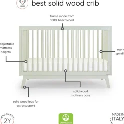 Dadada Furniture Dadada - Baby Soho 3-in-1 Convertible Wooden Crib to Toddler Bed, Sage Outlet