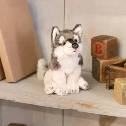 Demdaco - Brinquedo de pelúcia infantil pequeno lobo cinza prateado Fashion