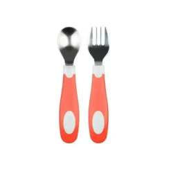 Dr. Brown's Dr. Brown - Conjunto de colher e garfo Soft Grip, Coral Best
