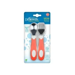 Dr. Brown's Dr. Brown - Conjunto de colher e garfo Soft Grip, Coral Best