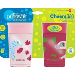 Dr. Brown's Dr Brown - Milestones Cheers 360 Transition Sippy Cup, Pink Leopard e Red Lemur, 10 onças, 2 unidades New