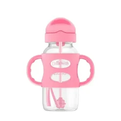 Dr. Brown's Dr. Brown's - Garrafas de canudinho de gargalo largo com alças de silicone, rosa Fashion