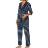 Everly Grey – Conjunto de calça PJ de maternidade e amamentação para mamãe e bebê, listra azul marinho, médio Fashion