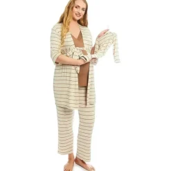 Everly Grey – Conjunto de calça PJ de maternidade e amamentação para mamãe e bebê, listra Mocha, pequeno Online