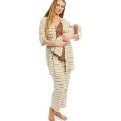 Everly Grey – Conjunto de calça PJ de maternidade e amamentação para mamãe e bebê, listra Mocha, pequeno Online