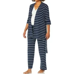 Everly Grey – Conjunto de calça PJ de maternidade e amamentação para mamãe e bebê, listra azul marinho, pequeno New