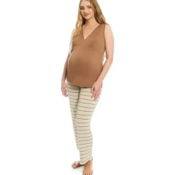 Everly Grey – Conjunto de calça PJ de maternidade e amamentação para mamãe e bebê, listra Mocha, grande Best