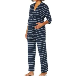 Everly Grey – Conjunto de calça PJ de maternidade e amamentação para mamãe e bebê, listra azul marinho, grande Online