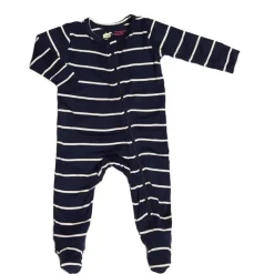 Everly Grey - Footie cinza bebê, 6 a 9 meses, listra azul marinho New