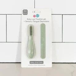ezpz - Escova de dentes Baby-Led™ + Depressor de língua sensorial Pacote duplo, Sage Discount