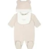 Fendi Baby - Babador Footie Hat com gráfico de urso no bolso, bege Clearance