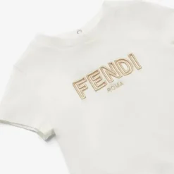 Fendi Baby - Camiseta de manga curta com logotipo Txt bordado, branca Best