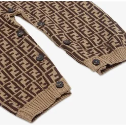 Fendi Baby – Macacão de algodão tabaco e caxemira Onesie Allover, 1M Clearance