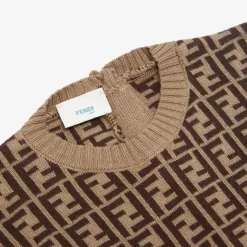 Fendi Baby – Macacão de algodão tabaco e caxemira Onesie Allover, 1M Clearance