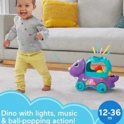 Fisher-Price Fisher Price - Brinquedo de aprendizagem infantil Poppin' Triceratops Dinosaur Pull-Along Ball Popper New