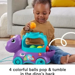 Fisher-Price Fisher Price - Brinquedo de aprendizagem infantil Poppin' Triceratops Dinosaur Pull-Along Ball Popper New