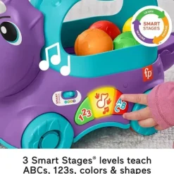 Fisher-Price Fisher Price - Brinquedo de aprendizagem infantil Poppin' Triceratops Dinosaur Pull-Along Ball Popper New