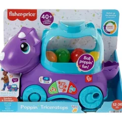 Fisher-Price Fisher Price - Brinquedo de aprendizagem infantil Poppin' Triceratops Dinosaur Pull-Along Ball Popper New