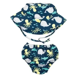 Bumkins Fralda e chapéu de natação reutilizáveis ​​, UPF +50, mar profundo Hot