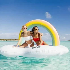 Funboy - Flutuador gigante inflável de luxo para piscina com espreguiçadeira Rainbow Cloud Island Online
