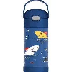 Thermos Garrafa térmica - 12 onças. Garrafa Funtainer® não licenciada de aço inoxidável, tubarões Clearance