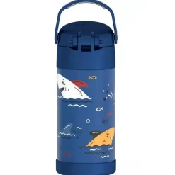 Thermos Garrafa térmica - 12 onças. Garrafa Funtainer® não licenciada de aço inoxidável, tubarões Clearance