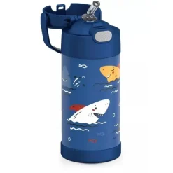 Thermos Garrafa térmica - 12 onças. Garrafa Funtainer® não licenciada de aço inoxidável, tubarões Clearance