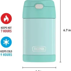 Thermos Garrafa térmica - 16 onças. Jarra para alimentos Funtainer® de aço inoxidável com colher dobrável, hortelã Clearance