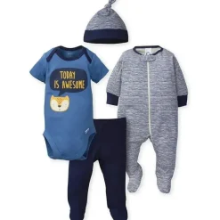 Gerber - Conjunto de 4 peças Snap, Body, Calça e Boné com Pés, Fox Discount