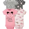 Gerber - Macacão de Manga Curta para Bebê 4Pk - Menina Leopardo Clearance