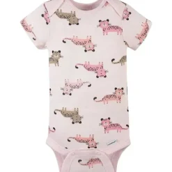 Gerber - Macacão de Manga Curta para Bebê 4Pk - Menina Leopardo Clearance