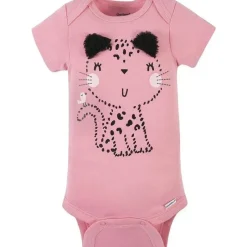 Gerber - Macacão de Manga Curta para Bebê 4Pk - Menina Leopardo Clearance