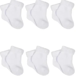 Gerber - 6Pk Terry Wiggle Proof Meias, 0/3M, Branco Fashion