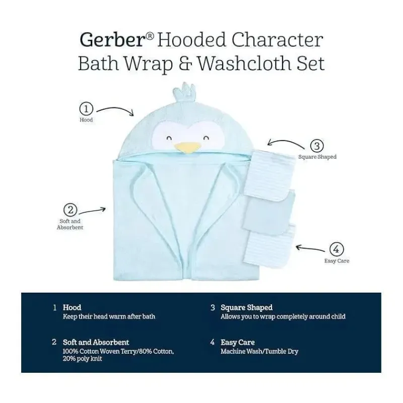 gerber__toalha_de_banho_e_SKU01rnkYGJ_1.webp Gerber - Toalha de banho e panos de banho com capuz para bebê, pinguim Clearance