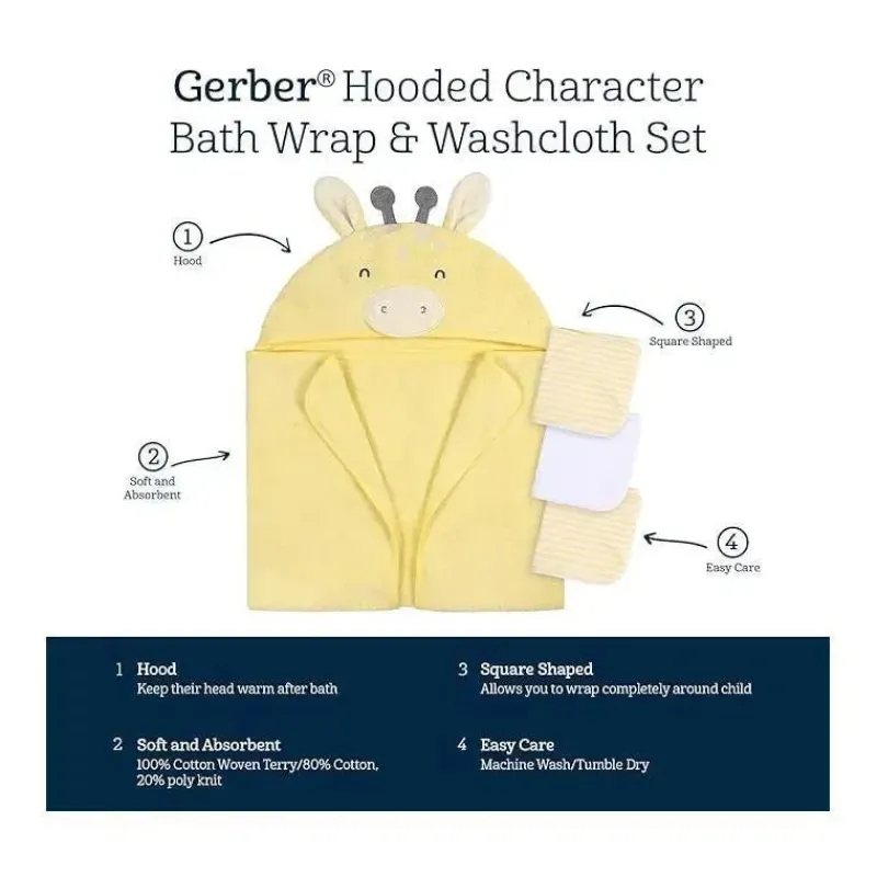 gerber__toalha_de_banho_e_SKU8TsiL2KM_1.webp Gerber - Toalha de banho e panos de banho para bebê com capuz, girafa Fashion