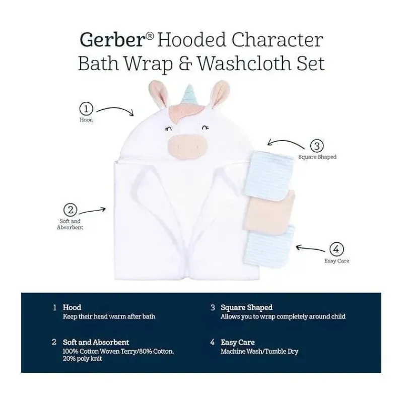 gerber__toalha_de_banho_e_SKUAbxNQcST_5.webp Gerber - toalha de banho e panos de banho com capuz para bebê, unicórnio Best