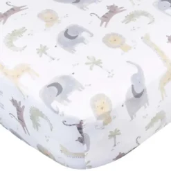 Gerber Bedding - 1Pk Knit Crib Sheet, Neutral Animals + Geos Neutral Clearance