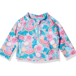 Iplay Green Sprouts - Camisa Rashguard de manga comprida com zíper, Aqua Tropical Fruit Floral New