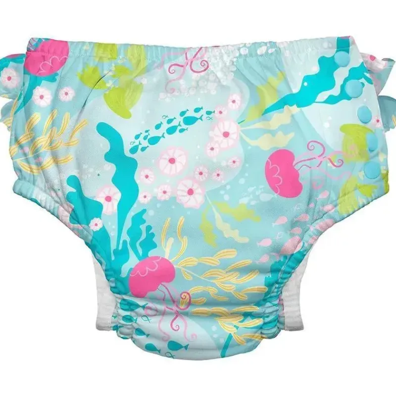 green_sprouts__fralda_de__SKUO7lgFTaE_0.webp Iplay Green Sprouts - Fralda de banho reutilizável Eco Snap com babados, Aqua Coral Reef Outlet